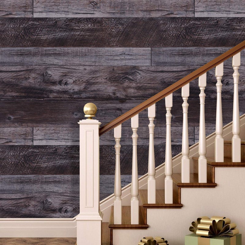 WENMER 17.71" x 118" Grey Wood Peel and Stick Shiplap Self-Adhesive Wallpaper Planks for Countertop, Cabinet, Shelf, Wall, Door - Image 3